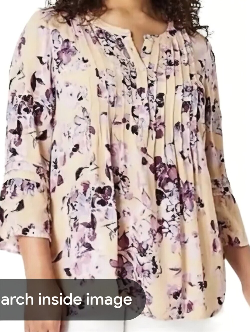 J. Jill Large Blouse Floral Tunic Viscose Purple Cream Peach Flared 3/4 Sleeve